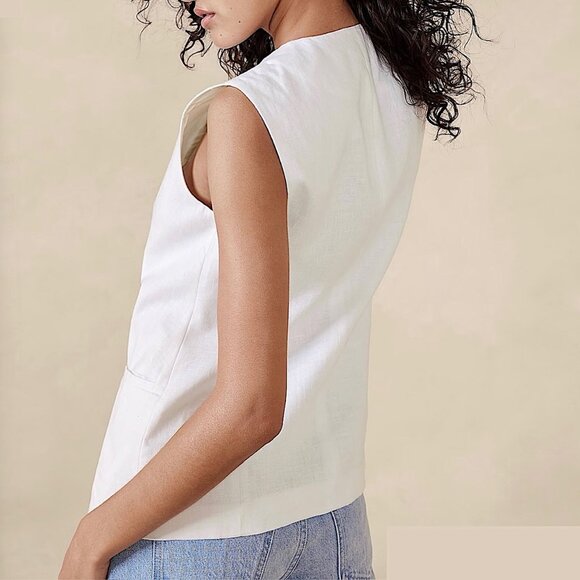 New Banana Republic Lina Linen Vest in White Size 6 - Picture 2 of 11